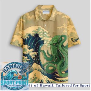 Japanese Great Wave Green Kraken Monster Mythological Hawaiian Shirt