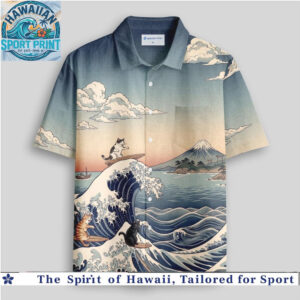 Japanese Great Wave Surfing Cats Kanagawa Style Hawaiian Shirt