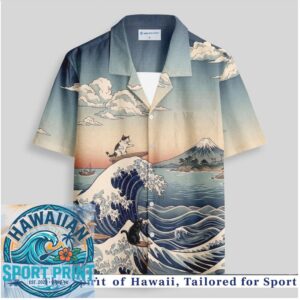Japanese Great Wave Surfing Cats Kanagawa Style Hawaiian Shirt