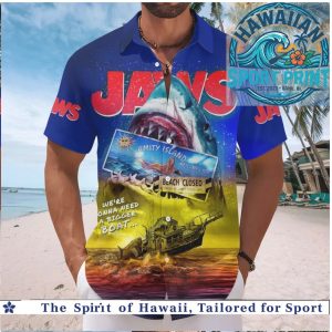 Jaws Movie Poster Amity Island Classic Thriller Tropical Summer Hawaiian Shirt Beach