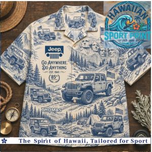 Jeep Go Anywhere Do Anything Mount Rushmore Vintage Blue Hawaiian Shirt