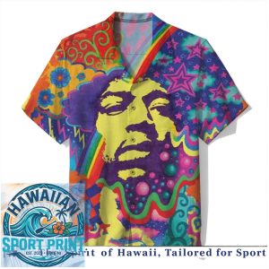 Jimi Hendrix Psychedelic Rainbow Portrait Art Hawaiian Shirt