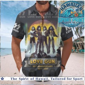 KISS Love Gun 50th Anniversary Rock Band Aloha Beach Shirt