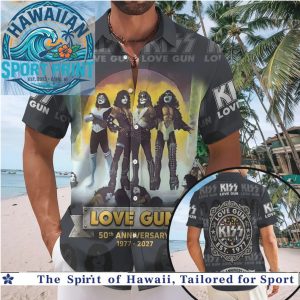 KISS Love Gun 50th Anniversary Rock Band Aloha Beach Shirt