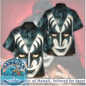 KISS Starchild Face Makeup Rock Band Aloha Hawaiian Shirt