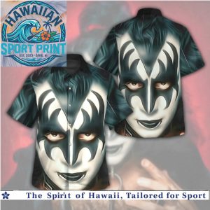 KISS Starchild Face Makeup Rock Band Aloha Hawaiian Shirt