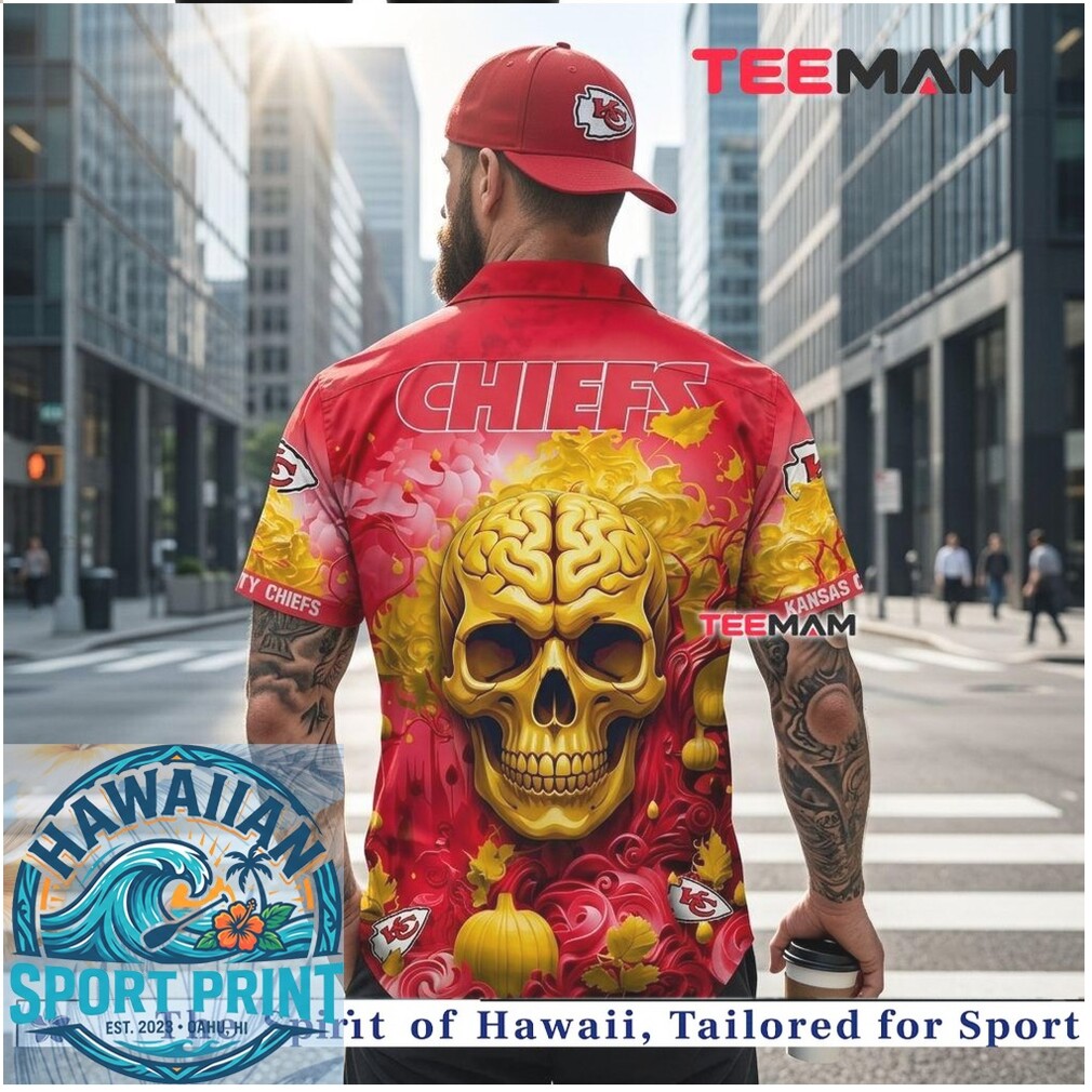 Kansas City Chiefs Golden Skull Brain Artistic Pattern Hawaiian Shirt Kansas City Chiefs Golden Skull Brain Artistic Pattern Hawaiian Shirt