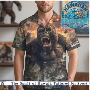 King Kong Monster Jungle Action Movie Hawaiian Beach Shirt