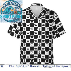 Kingdom Hearts Crown Symbols Checkered Pattern Gaming Hawaiian Shirt