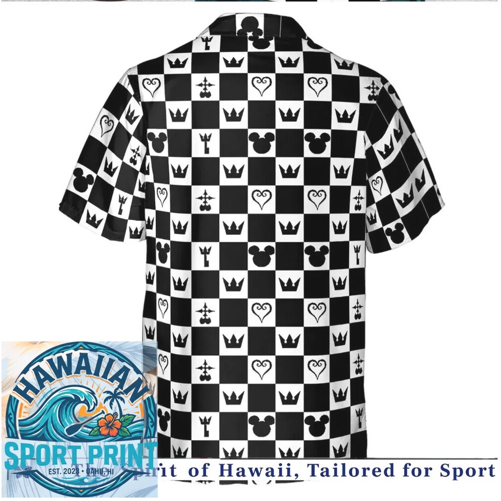 Kingdom Hearts Crown Symbols Checkered Pattern Gaming Hawaiian Shirt Kingdom Hearts Crown Symbols Checkered Pattern Gaming Hawaiian Shirt