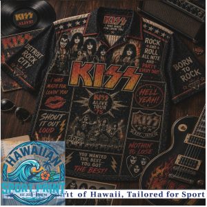 KISS Rock Band Alive 75 Hard Rock Flames Retro Hawaiian Shirt