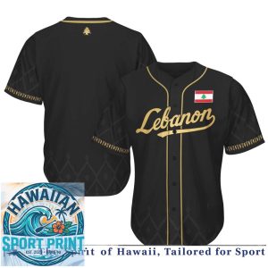 Lebanon Flag Cedar Tree Gold Black Baseball Jersey