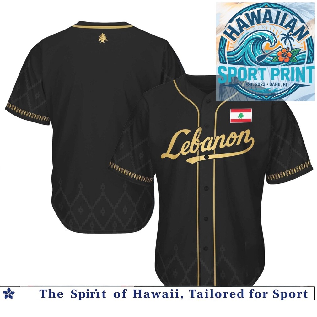 Lebanon Flag Cedar Tree Gold Black Baseball Jersey Lebanon Flag Cedar Tree Gold Black Baseball Jersey