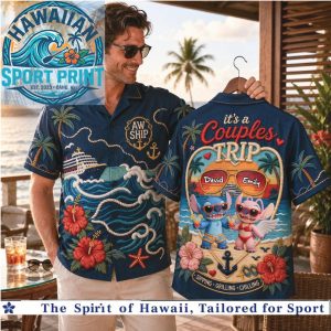 Lilo And Stitch Couples Trip Tropical Beach Vacation Personalized Name Hawaiian Shirt