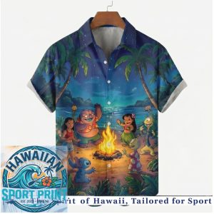 Lilo and Stitch Beach Campfire Night Tropical Aloha Shirt