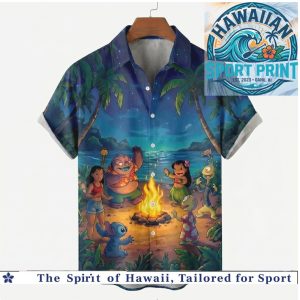 Lilo and Stitch Beach Campfire Night Tropical Aloha Shirt