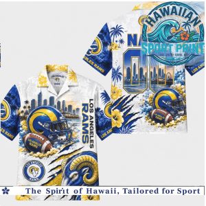 Los Angeles Rams Football Team Mascot Skyline Aloha Hawaiian Shirt