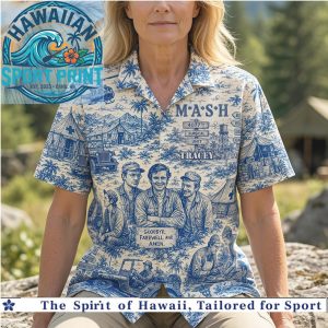 MASH 4077th Vintage Blue Toile De Jouy Military TV Show Hawaiian Shirt
