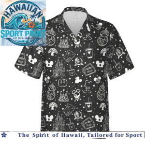 Magic Castle Mickey Theme Park Monochrome Sketch Hawaiian Shirt