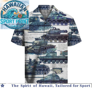Military Tank Army Combat Vintage Blueprint Hawaiian Shirt