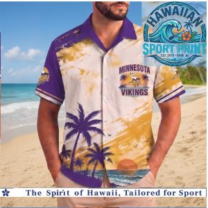Minnesota Vikings NFL Tropical Sunset Palm Tree Hawaiian Shirt Beach Aloha