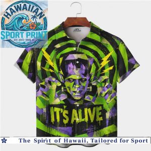 Neon Frankenstein Monster It's Alive Scary Halloween Hawaiian Shirt