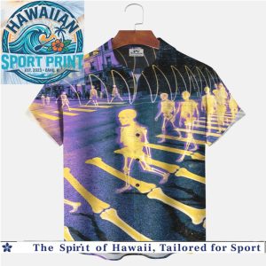 Neon Glowing Skeletons Crosswalk Retro Spooky Halloween Hawaiian Shirt