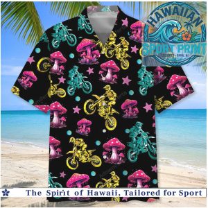 Neon Mushroom Motocross Dirt Bike Tropical Summer Hawaiian Shirt