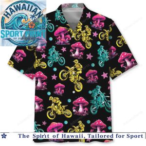 Neon Mushroom Motocross Dirt Bike Tropical Summer Hawaiian Shirt