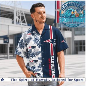 New England Patriots Team Logo Tropical Floral Summer Button Down Aloha Shirt