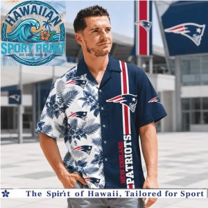 New England Patriots Team Logo Tropical Floral Summer Button Down Aloha Shirt
