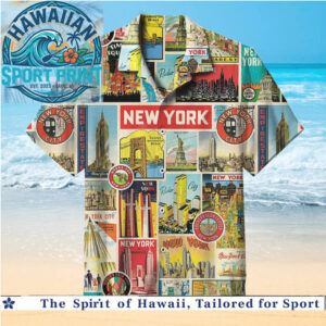 New York City Skyline Landmarks Vintage Travel Poster Hawaiian Shirt