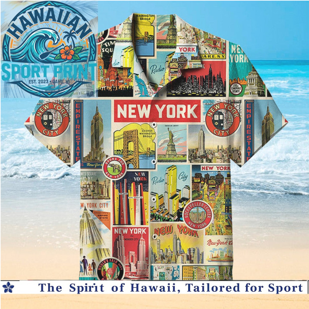 New York City Skyline Landmarks Vintage Travel Poster Hawaiian Shirt New York City Skyline Landmarks Vintage Travel Poster Hawaiian Shirt