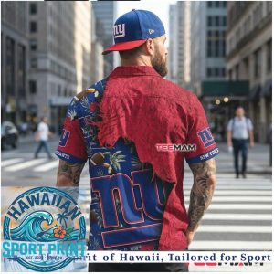 New York Giants Football Ripped Effect Tropical Summer Hawaiian Shirt