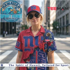 New York Giants Football Ripped Effect Tropical Summer Hawaiian Shirt