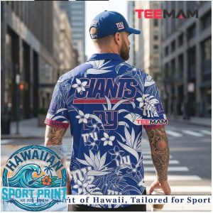 New York Giants Tropical Plumeria Flower Summer Beach Hawaiian Shirt