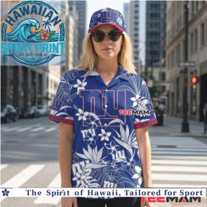New York Giants Tropical Plumeria Flower Summer Beach Hawaiian Shirt