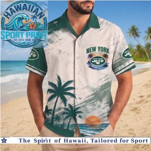 New York Jets NFL Tropical Sunset Palm Tree Hawaiian Shirt Beach Aloha