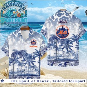 New York Mets Baseball City Skyline Tropical Hawaiian Shirt
