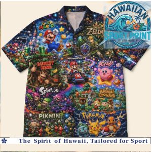 Nintendo Video Game Characters Retro Gamer Mashup Hawaiian Shirt
