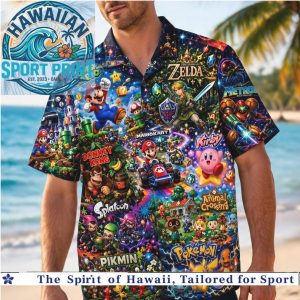 Nintendo Video Game Characters Retro Gamer Mashup Hawaiian Shirts