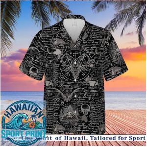 Occult Baphomet Allover Sigil Pentagram Black Hawaiian Shirt