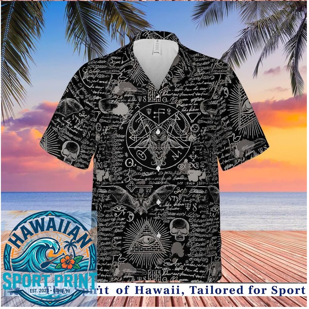 Occult Baphomet Allover Sigil Pentagram Black Hawaiian Shirt Occult Baphomet Allover Sigil Pentagram Black Hawaiian Shirt