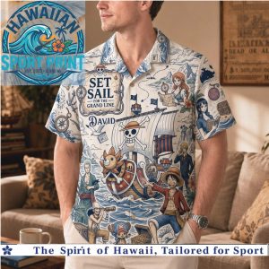 One Piece Anime Pirates Set Sail Grand Line Ocean Adventure Aloha Shirt