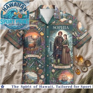 Outlander Jamie and Claire Scottish Highlander Celtic Toile Hawaiian Shirt