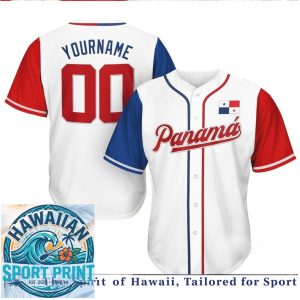 Panama Flag Custom Name White Red Baseball Jersey
