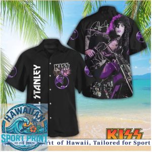 Paul Stanley KISS Rock Band Purple Motorcycle Tropical Hawaiian Shirt Beach