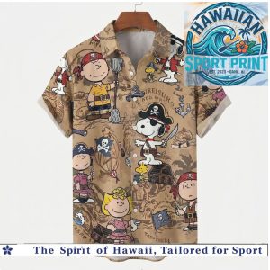 Peanuts Charlie Brown Snoopy Pirate Treasure Map Cartoon Hawaiian Shirt