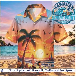 Peanuts Gang Sunset Beach Palm Tree Hawaiian Shirt