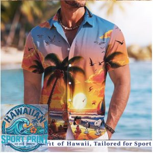Peanuts Gang Sunset Beach Palm Tree Hawaiian Shirt